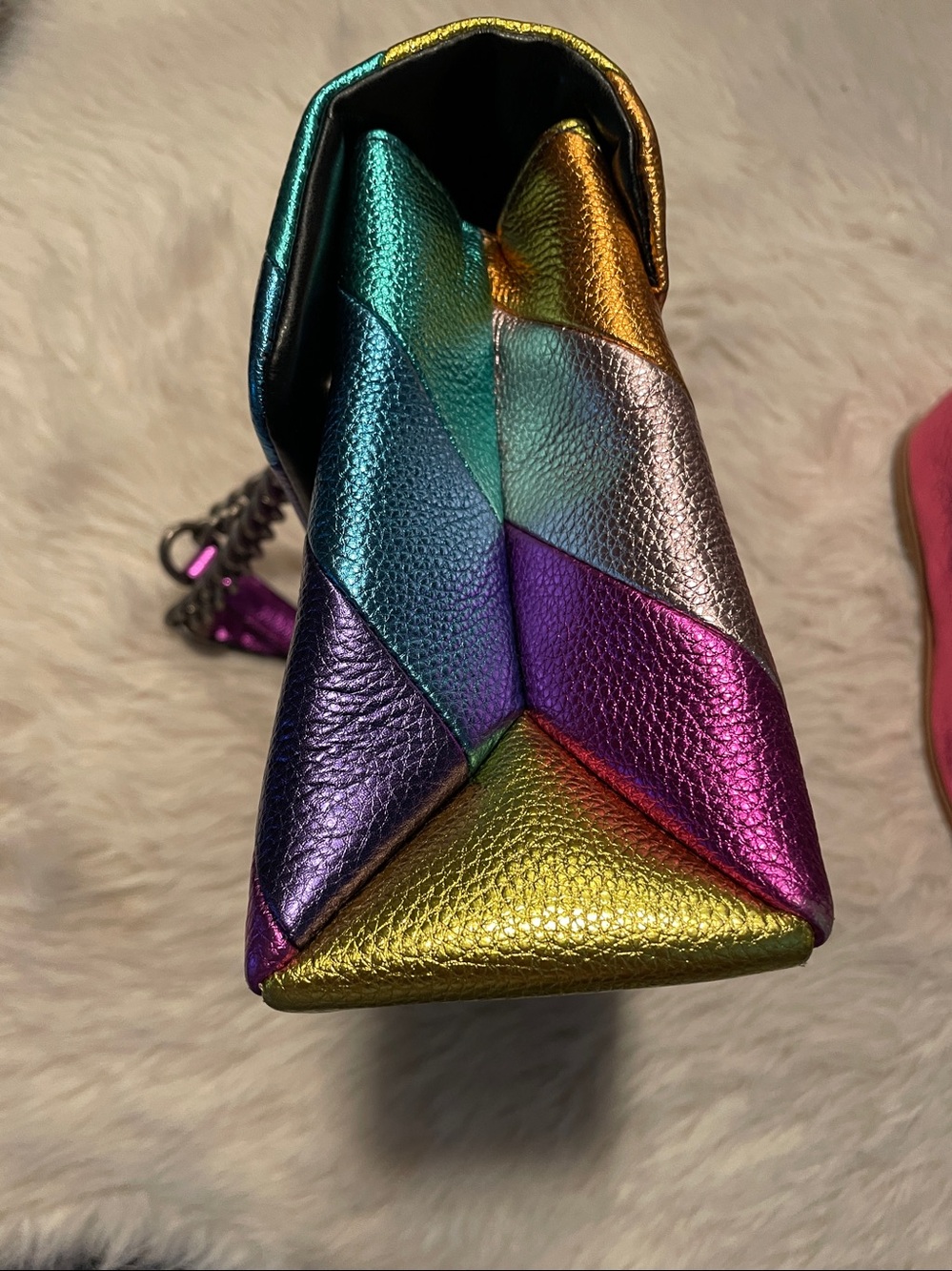 Kurt Geiger Kensington Rainbow Chevron Leather Crossbody Bag with Gunmetal Chain - Picture 8 of 15